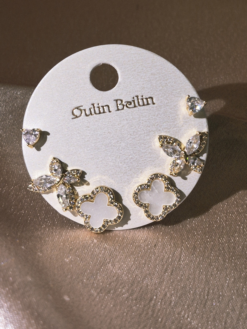 Gold & Clear Crystal Flower Stud Earring Set